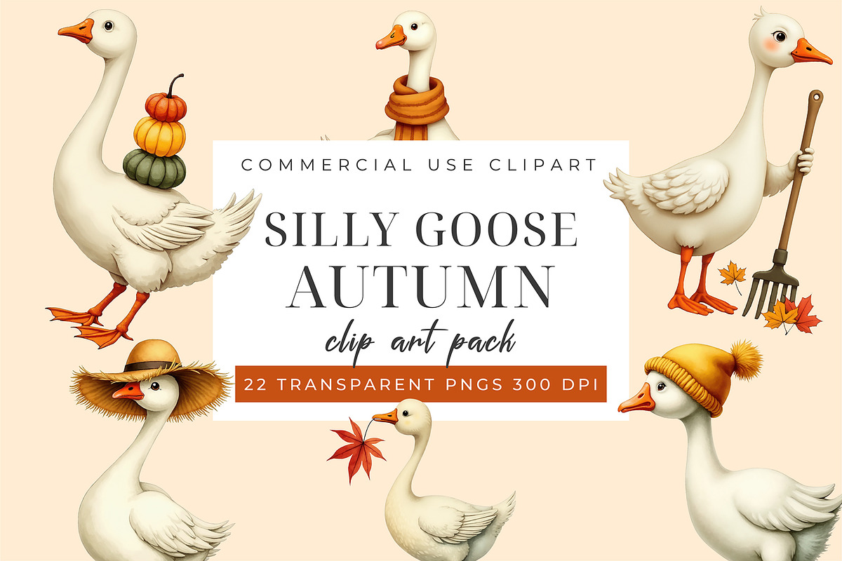 Silly Goose Autumn Clipart PNG, an Object Graphic by Printable Pretty Studio (Photo 3 of 6)