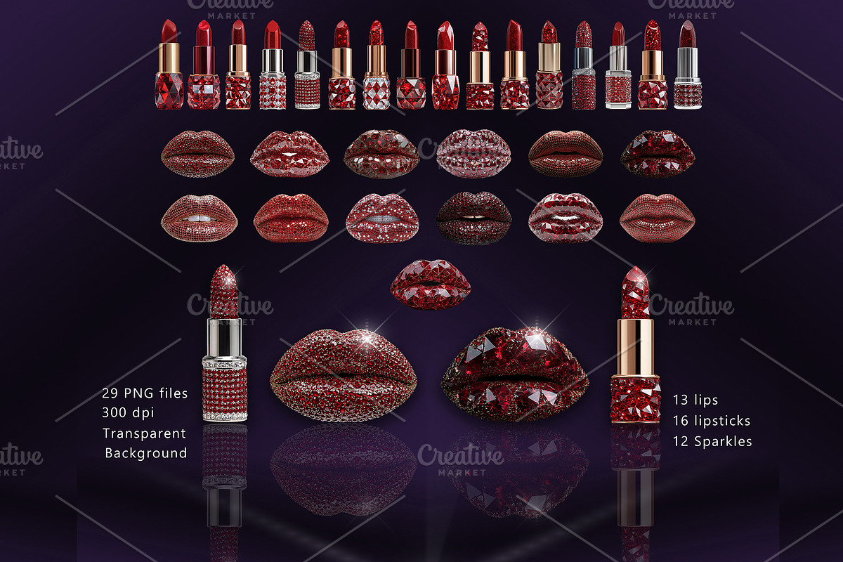 Red Diamond Lips and Lipstick PNG, an Object Graphic by Watercolor_Vector Graphic (Photo 1 of 14)