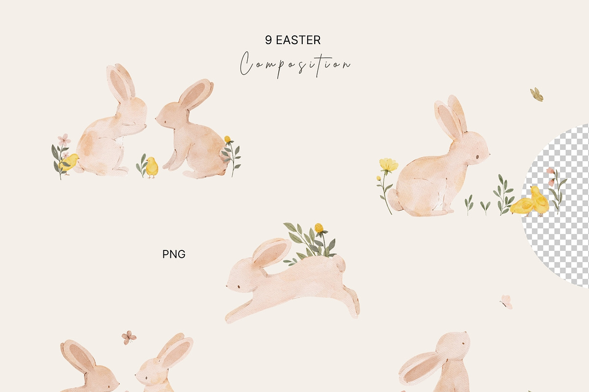 Watercolor Easter Bunny & Chicks, an Illustration by Jenteva Art (Photo 3 of 17)