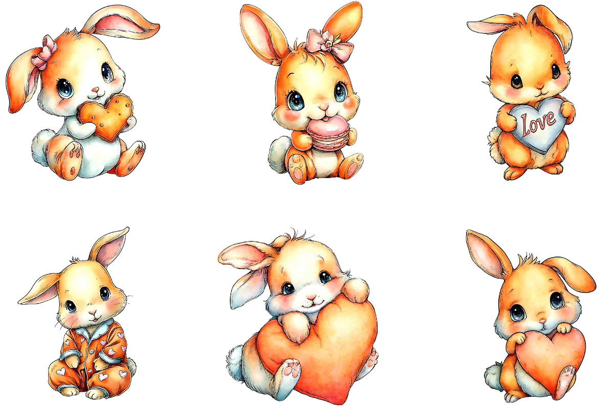 Valentine Bunny Clipart Bundle, a Seasonal Illustration by CreationArt (Photo 5 of 5)