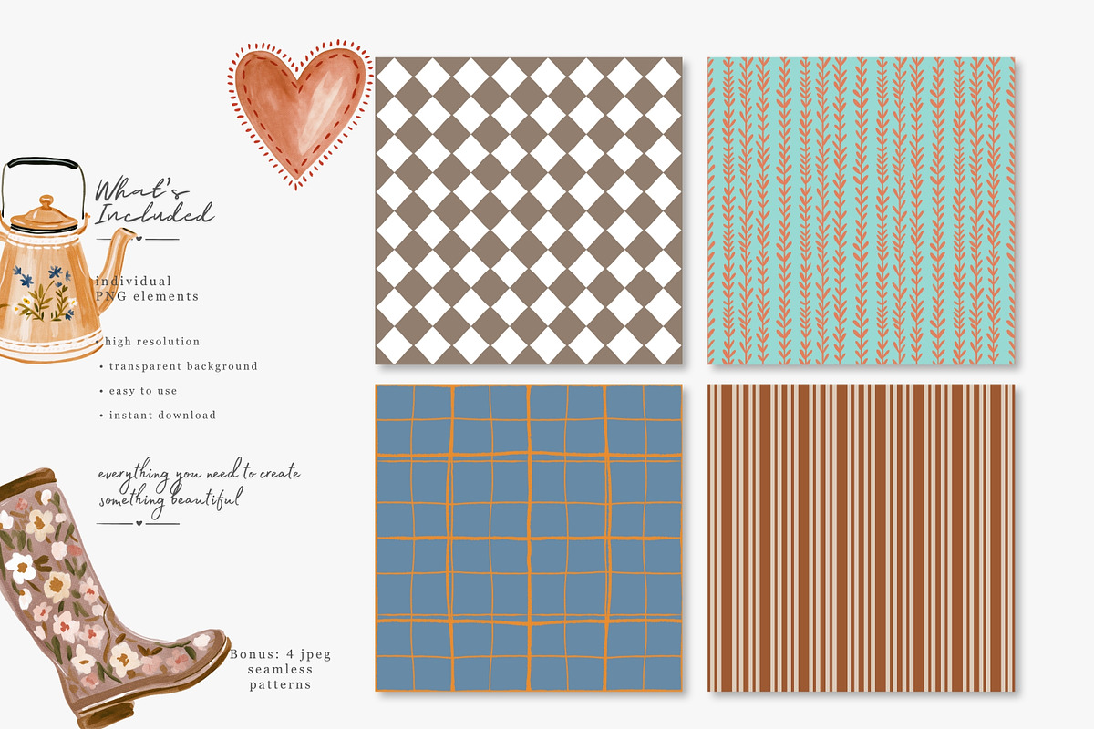 grandmillennial watercolor clipart, a Decorative Illustration by Patishop Art (Photo 5 of 9)