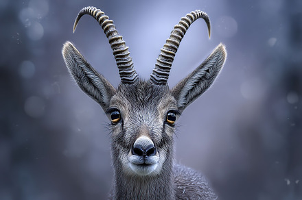 Majestic mountain goat stands proudly in a snowy landscape during winter twilig, an Animal Photo by AlyaAnd