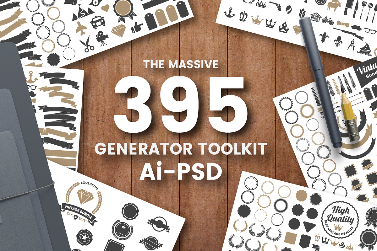 395 VINTAGE GENERATOR TOOLKIT, a Branding & Logo Template by Toonsteb (Photo 1 of 13)