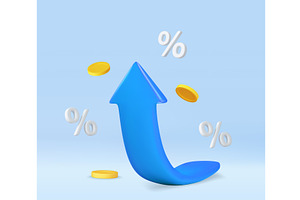 3d blue arrow Interest Rates and, a Finance Illustration by ModVector