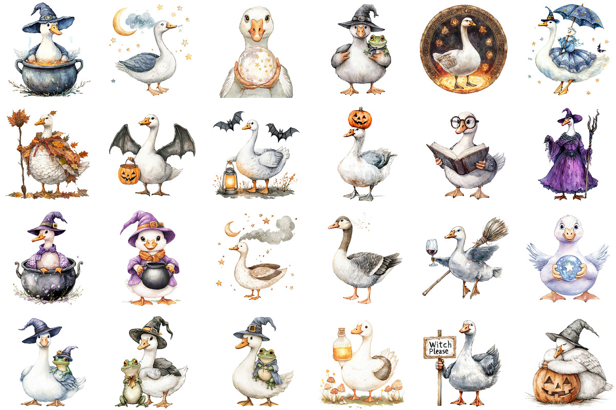 Witchy Goose Halloween Clipart Set, an Illustration by Sublimation Artist (Photo 2 of 6)