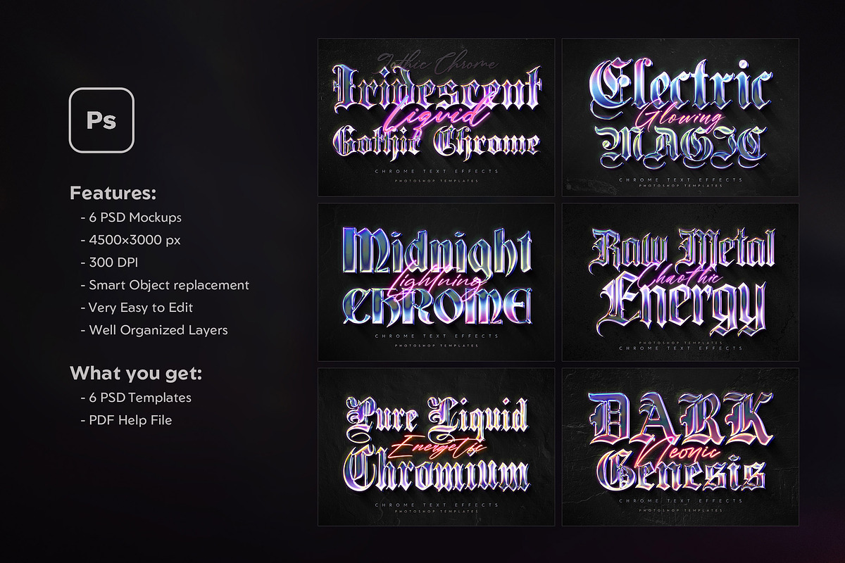 Iridescent Gothic Chrome Text Effect, a Layer Style Add-On by Andrew Skoch Design (Photo 2 of 8)