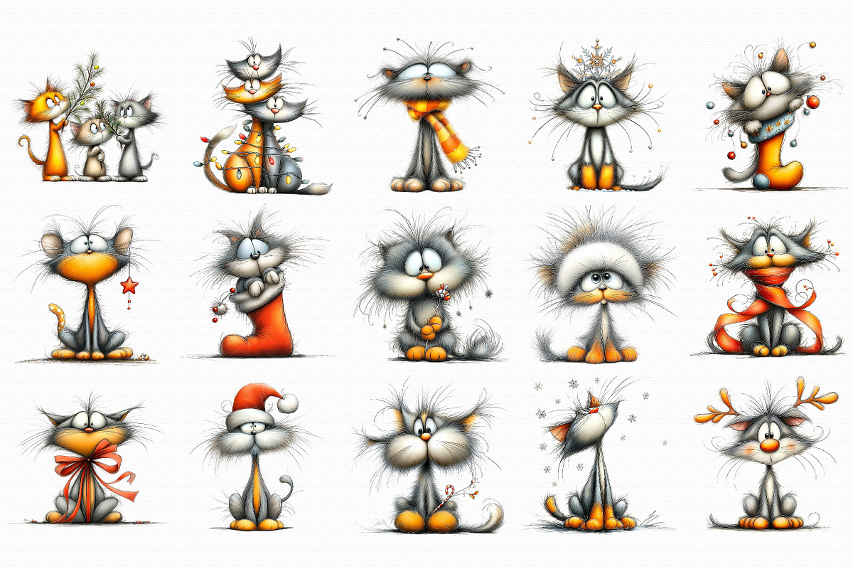 Whimsical Cats Clipart, an Illustration by Libby Wishes (Photo 3 of 6)
