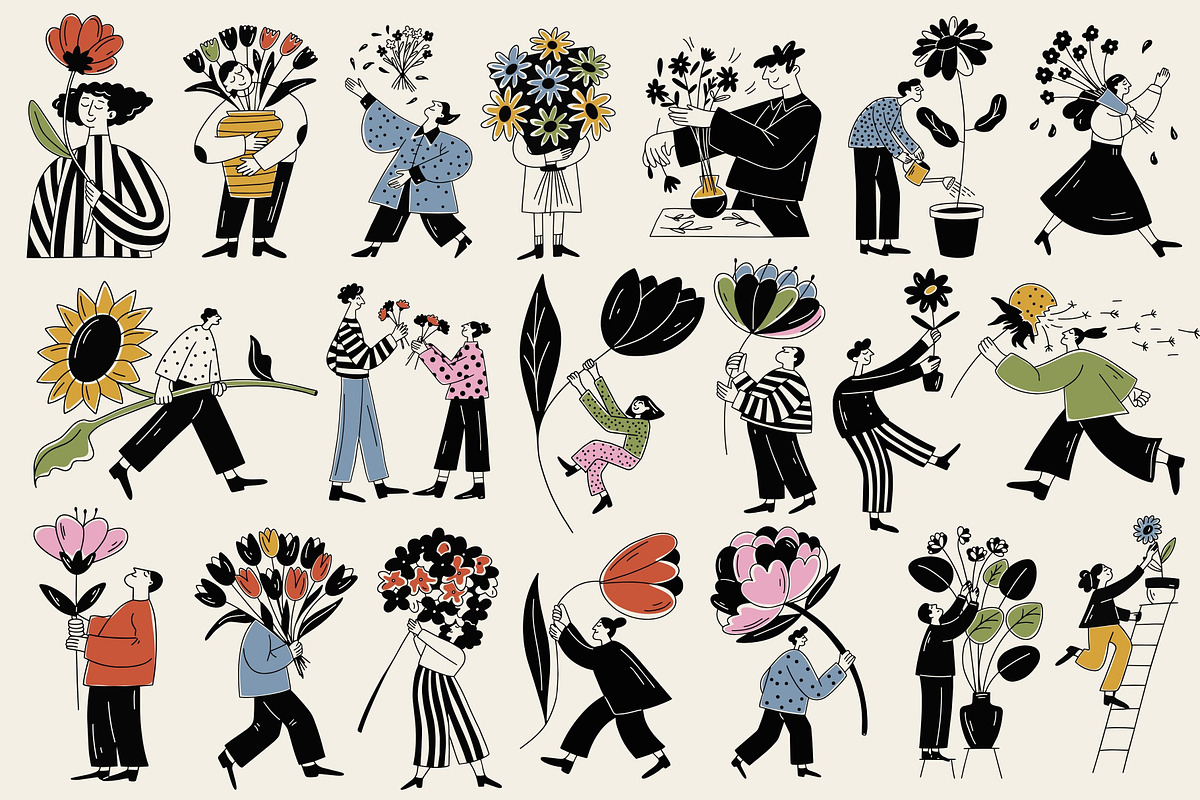Bloomfolk: 35 Floral Character Pack, a Person Illustration by Veyla (Photo 4 of 13)
