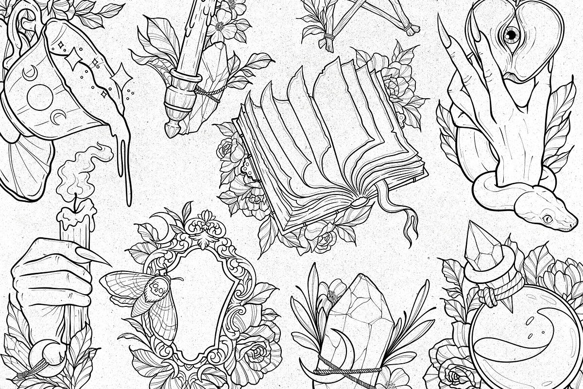 50 Witchy Tattoo Procreate Stamps, a Brush Add-On by SecondOfJuly (Photo 5 of 6)