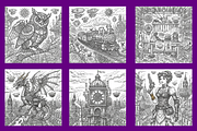 Steampunk Coloring Pages, a Decorative Illustration by BerryPieArt (Thumbnail 3 of 3)