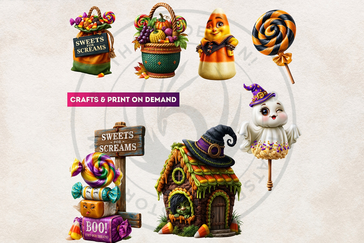 Funny Halloween Clipart PNG Set, a Seasonal Illustration by ThatsDesignArt (Photo 7 of 16)