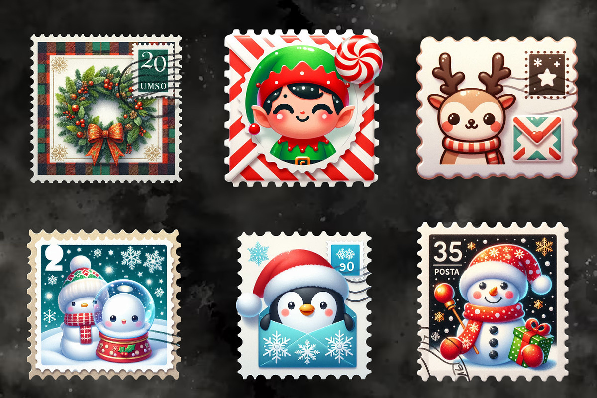 Cute Christmas Stamp & Envelope Set, an Illustration by RobertsArt (Photo 2 of 6)