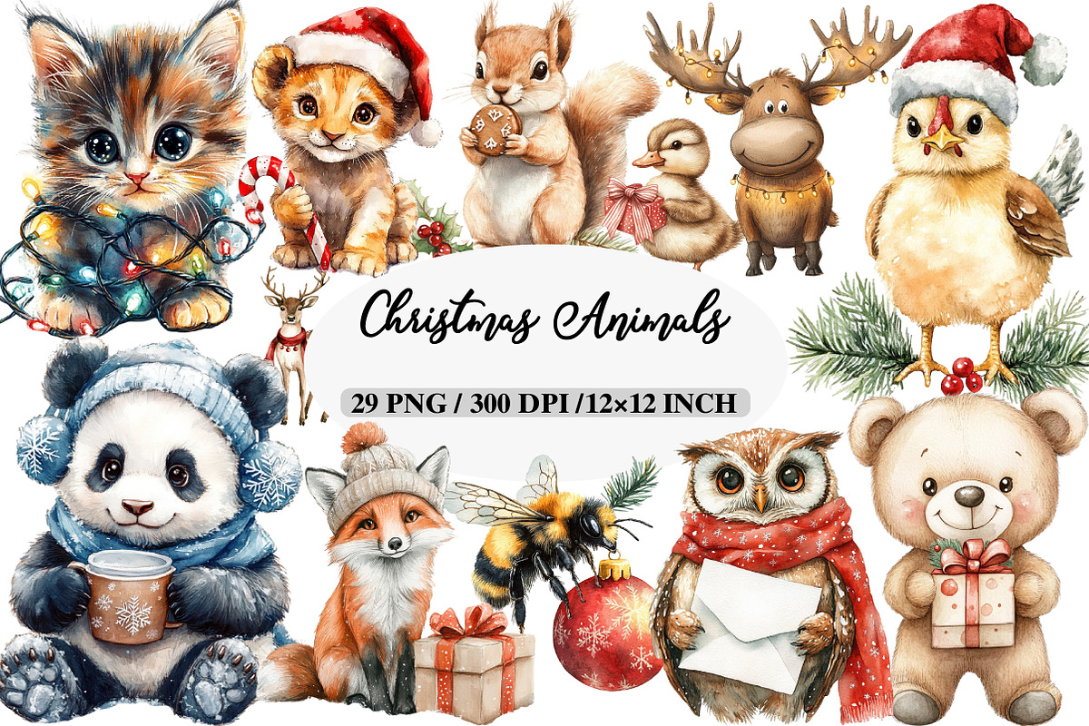 Christmas Animals Clipart, an Illustration by Daily.Designs (Photo 1 of 5)
