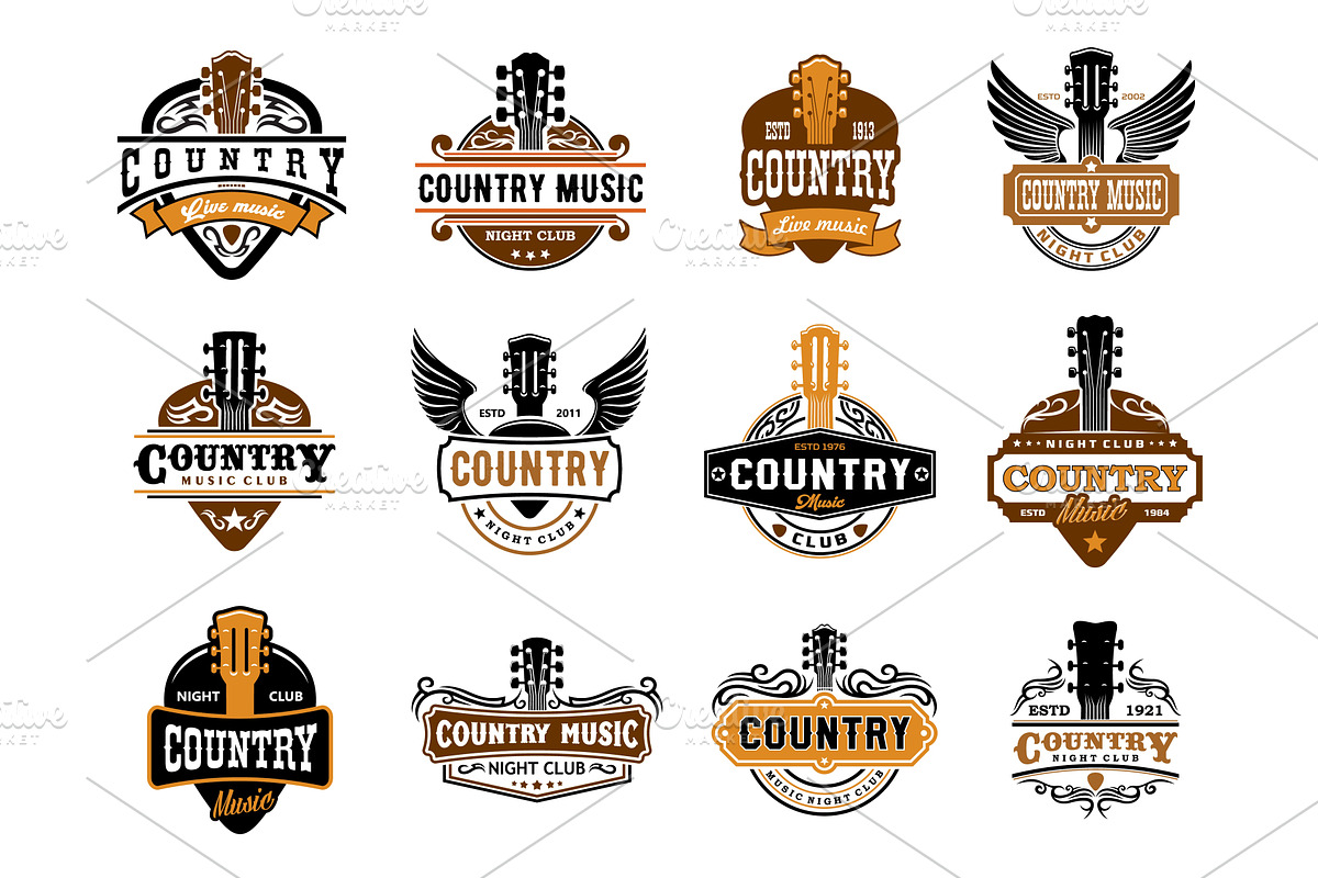 Country music icons, guitars, an Object Illustration by Vector Tradition