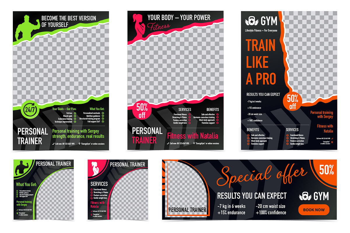 Fitness Coach Poster and Banners, a Marketing Template by Lettering_Logo