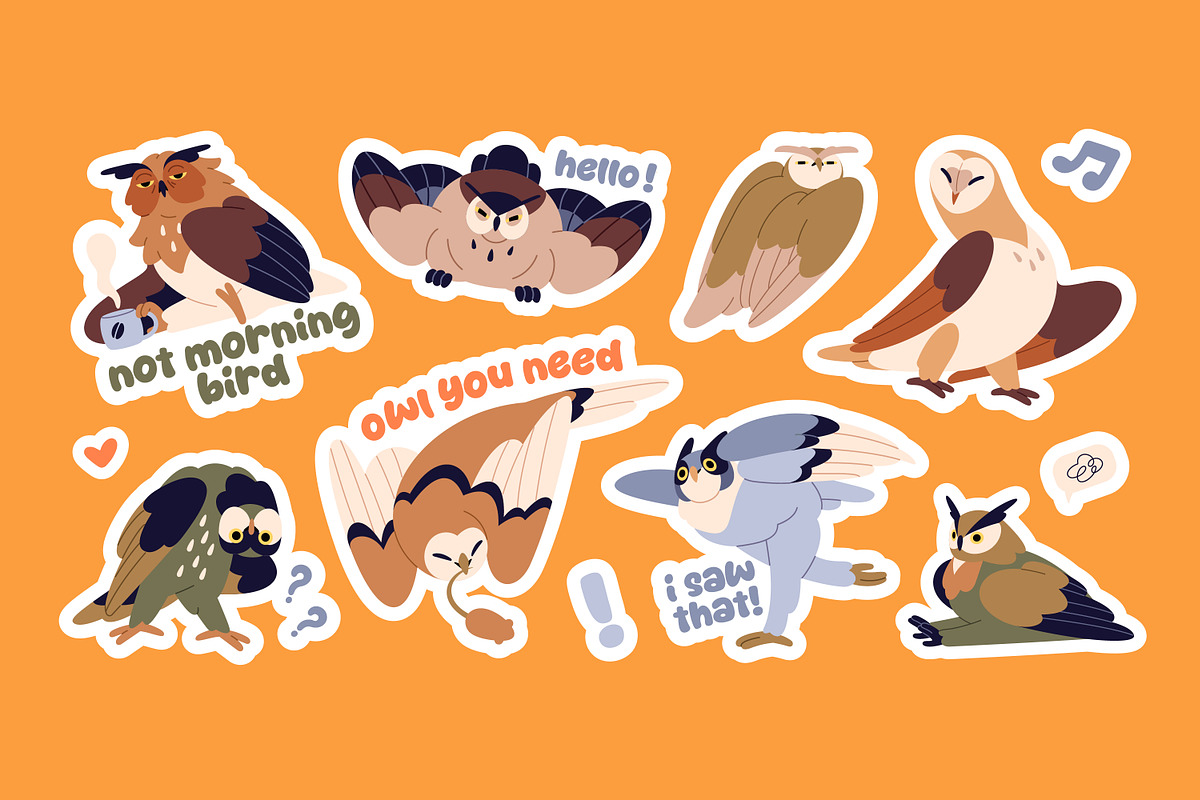 Cute, funny owls sticker pack, an Animal Illustration by PaperTrident (Photo 2 of 3)