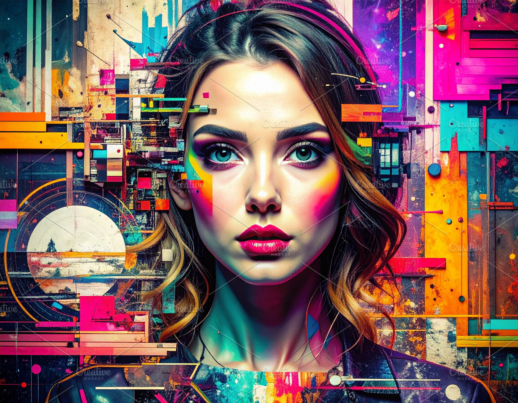Experimental digital collage woman portrait with glitch style ba, a Photo by DanFLCreativo