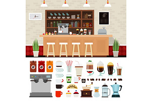 Coffee Illustration Set With Shop