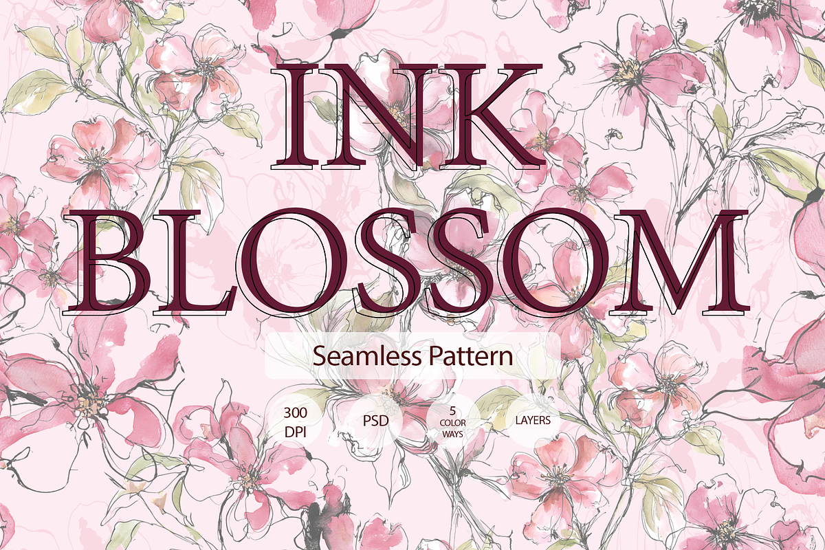 INK BLOSSOMS, a Pattern Graphic by rumacorakstudio (Photo 1 of 6)