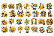 Vintage Victorian Sunflowers Clipart, an Object Illustration by Digital Xpress (Thumbnail 3 of 3)