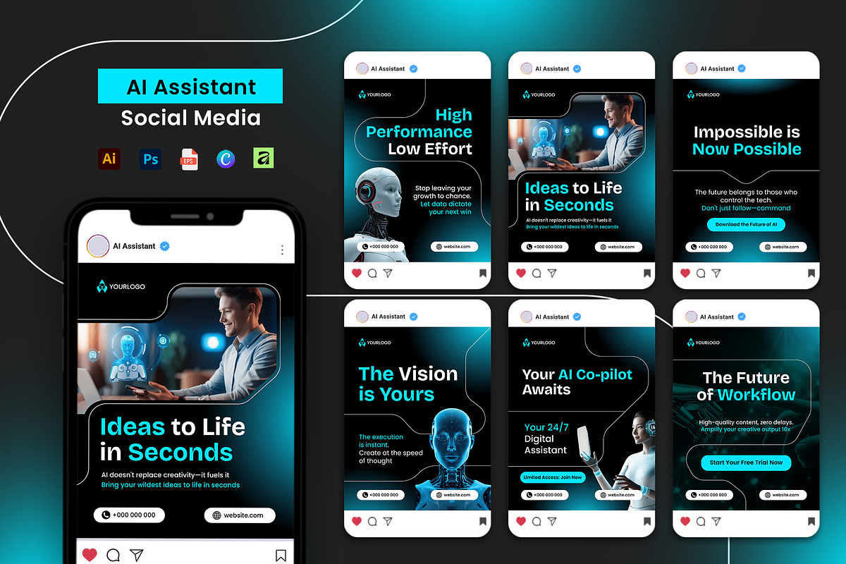 AI Assistant Instagram Carousel, a Social Media Template by Jiwstudio (Photo 1 of 4)