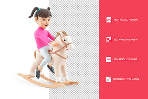3D Girl Riding on Rocking Horse, a Person Illustration by 3DMask