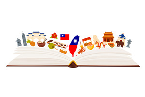 Taiwan Culture Elements Open Book, an Education Illustration by Flashvector