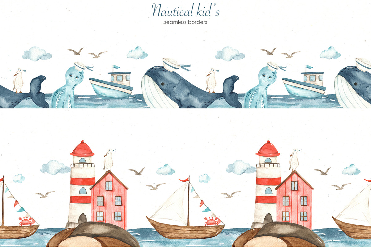 Nautical kids watercolor, a Transportation Illustration by Marina Ermakova (Photo 9 of 12)
