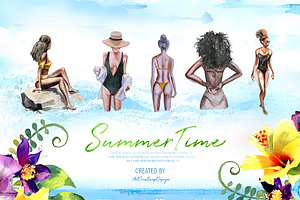 Watercolor Summertime Clipart Bundle