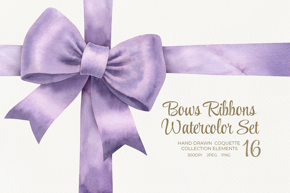 Bows Ribbons Watercolor Set, a Decorative Illustration by YarovaArt (Photo 1 of 7)