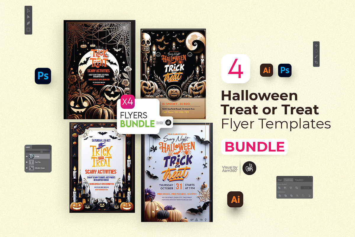 Halloween Trick or Treat Bundle, a Flyer Template by Aam360 (Photo 1 of 9)