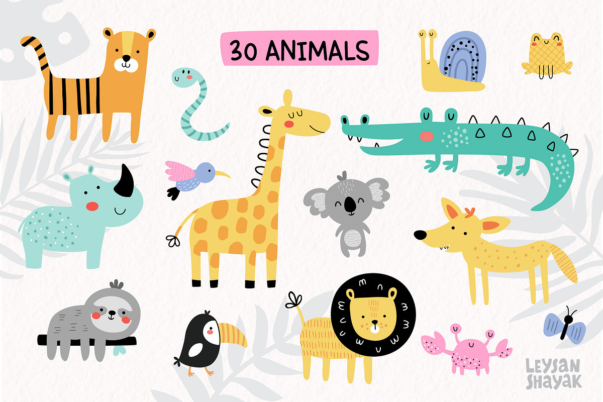 Jungle animals kids clipart set, an Animal Illustration by Leysan Shayak (Photo 2 of 9)