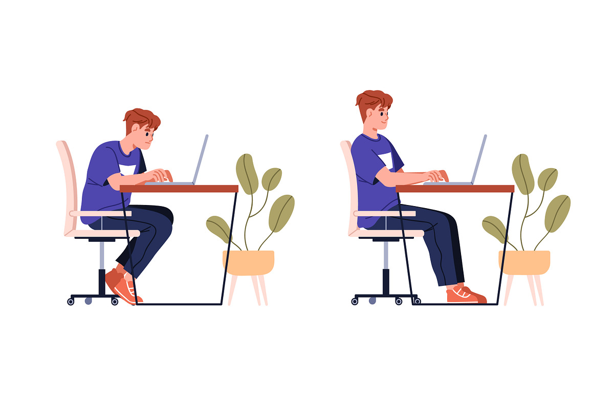 Good & bad postures at computer desk, a Person Illustration by Good Studio (Photo 3 of 3)
