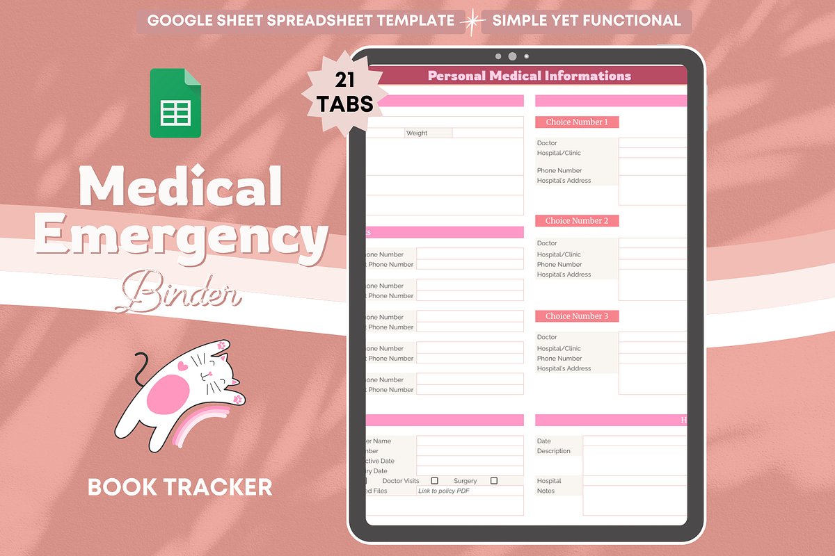Medical Emergency Binder Spreadsheet, a Templates & Theme by bellaROSEworkshop (Photo 3 of 6)