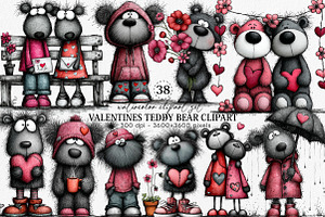 Valentines Teddy Bear Clipart Bundle, an Illustration by Canvas Craft