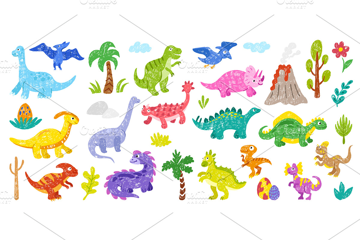 Hand drawn dino. Dinosaur, cartoon, an Animal Illustration by Valerie Bodnar