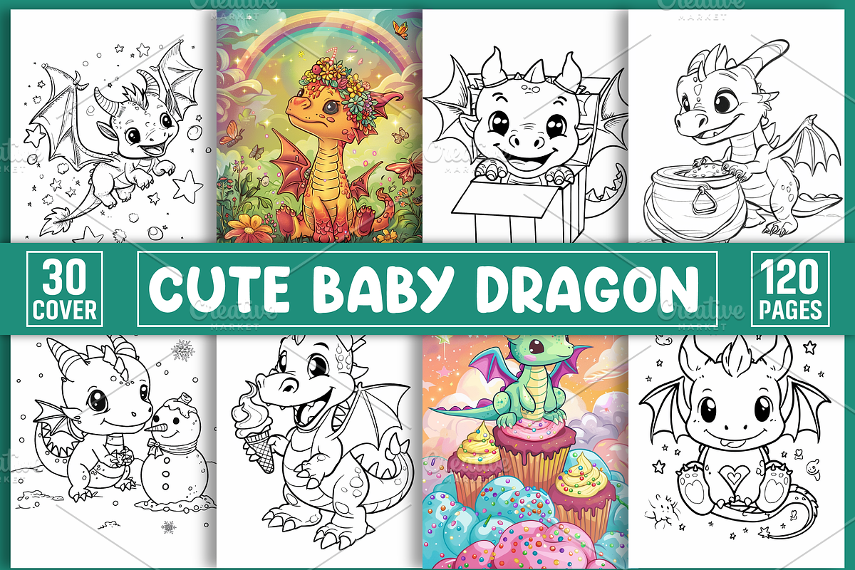 Cute Baby Dragon Coloring Pages, a Decorative Illustration by Design Station (Photo 1 of 3)