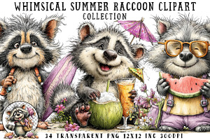 Whimsical Summer Raccoon Clipart, an Illustration by OK Design