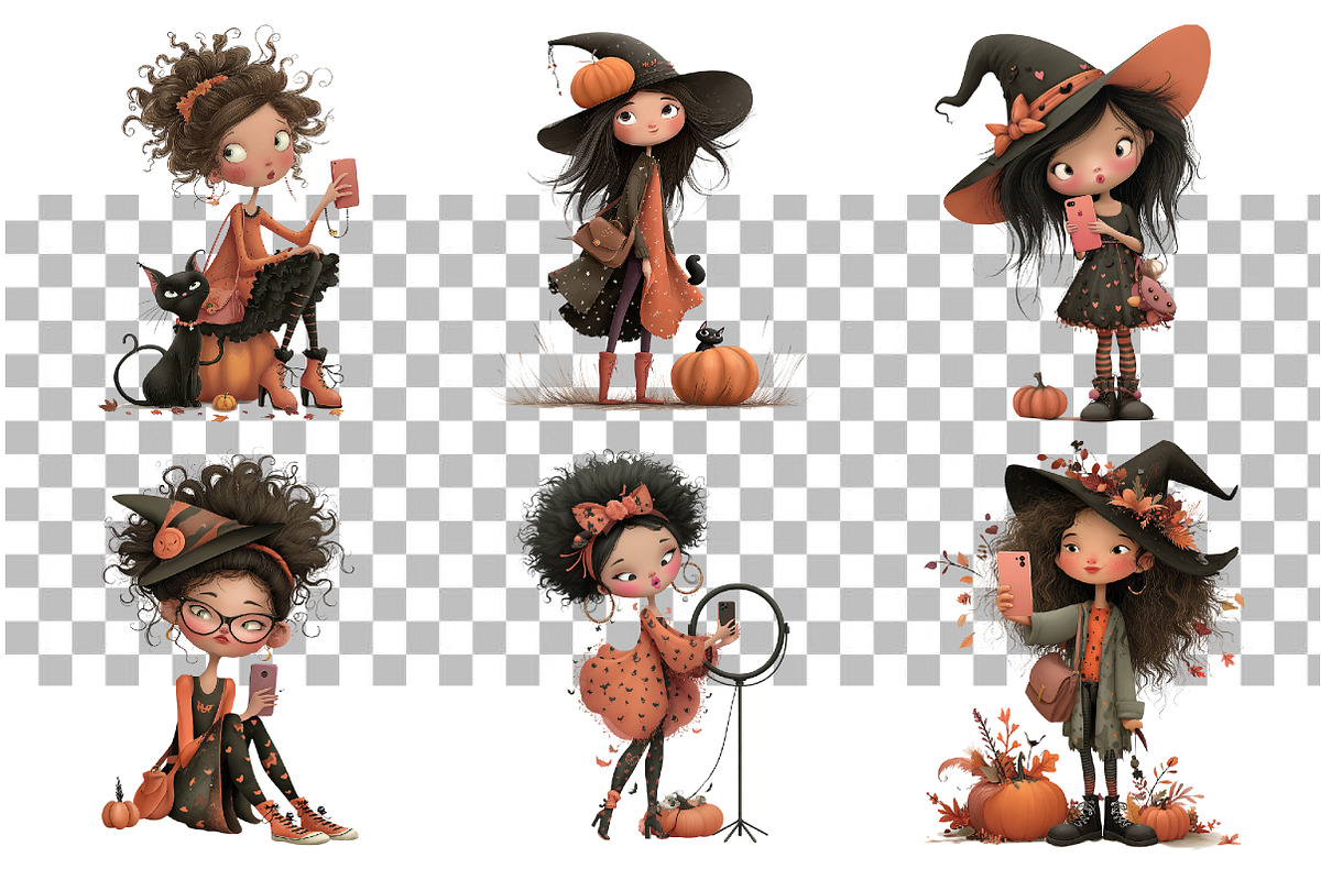 Woman Halloween Selfie Clipart, a Seasonal Illustration by Daily.Designs (Photo 3 of 5)