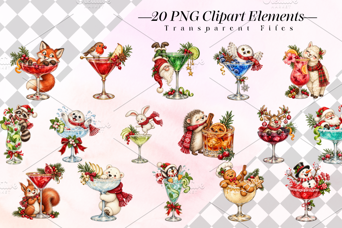Whimsical Christmas Cocktail PNGs, a Decorative Illustration by Ink Gallery (Photo 2 of 13)