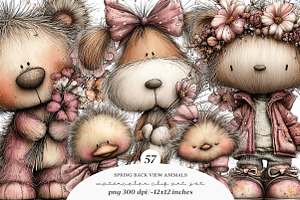 Whimsical spring back view animals, an Illustration by SinaCreation