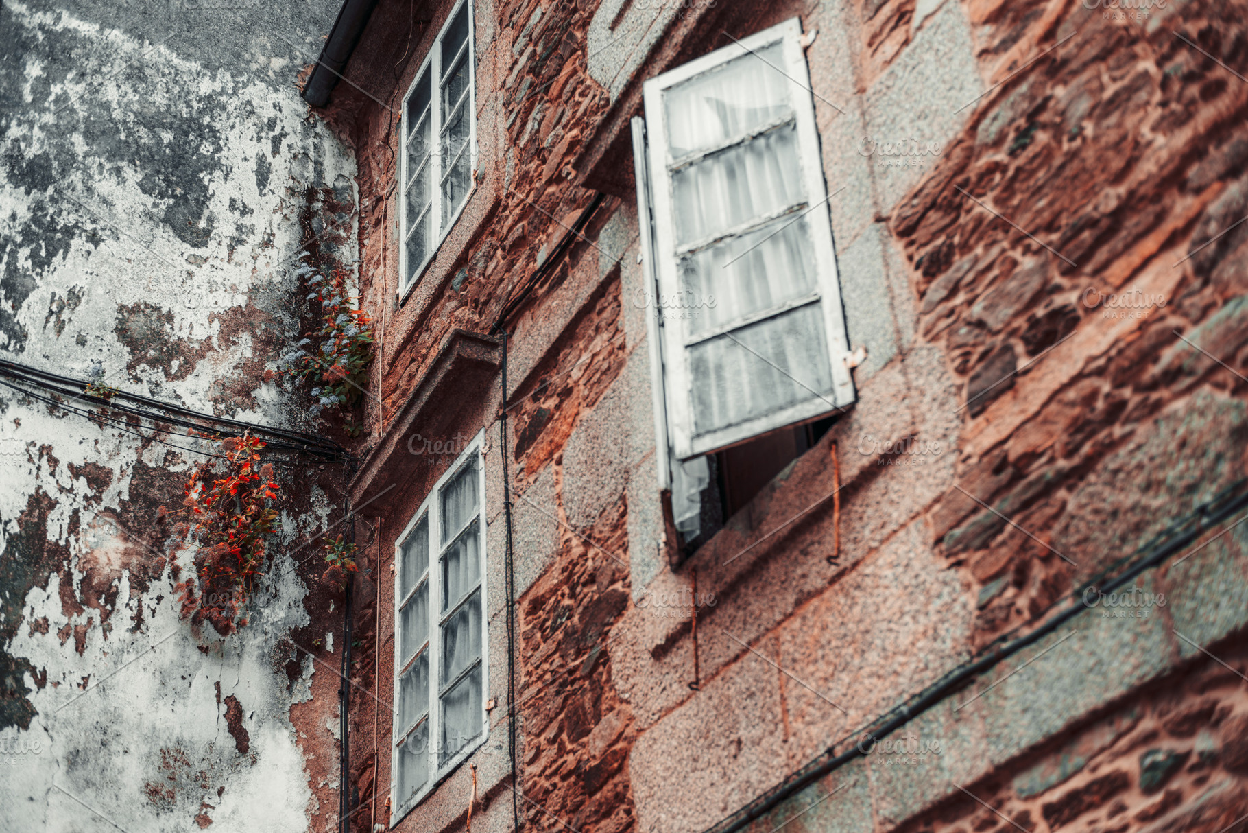 Rustic facade with open windows, an Architecture Photo by SkyNext