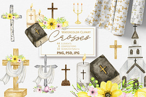Church and crosses religious clipart