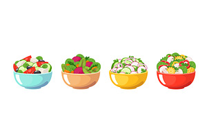 Vegetables salads. Different herbal, a Food Illustration by YummyBuum