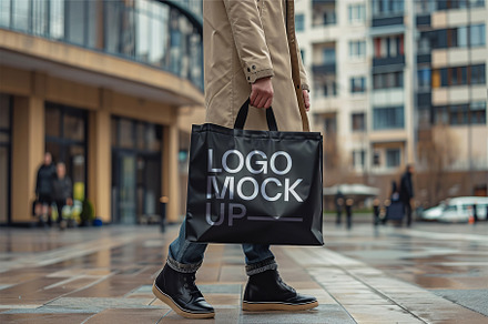Shopping tote bag logo mockup PSD