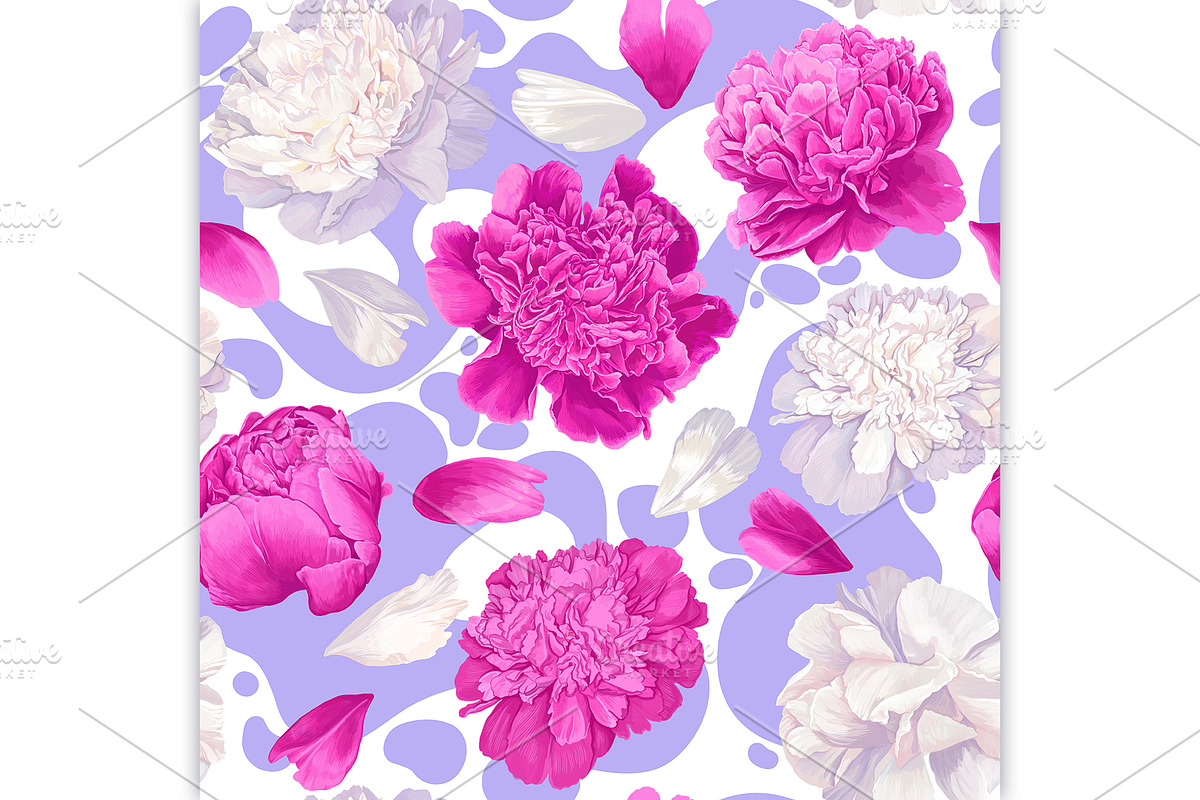 Peonies & Colored Splashes, a Pattern Graphic by MarynaPetrovska (Photo 2 of 11)