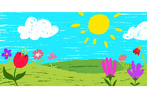 Crayon garden hand drawn by kid, an Illustration by art PVP - market