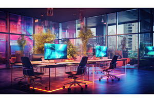 laptop light office background ai, a Technology Photo by pikepicture