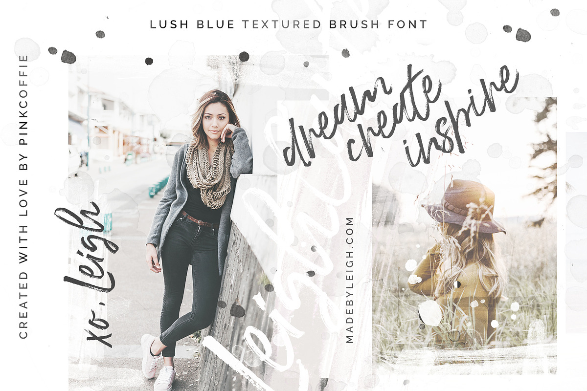 Lush Blue Textured Brush Script Font preview 3