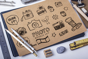 Retro photo doodles set + pattern